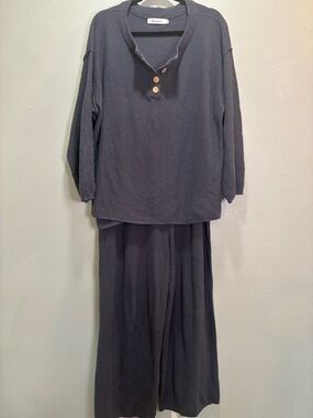 Anrabess Knit Lounge Set Sweater and Wide Leg Pants Gray Women’s XL